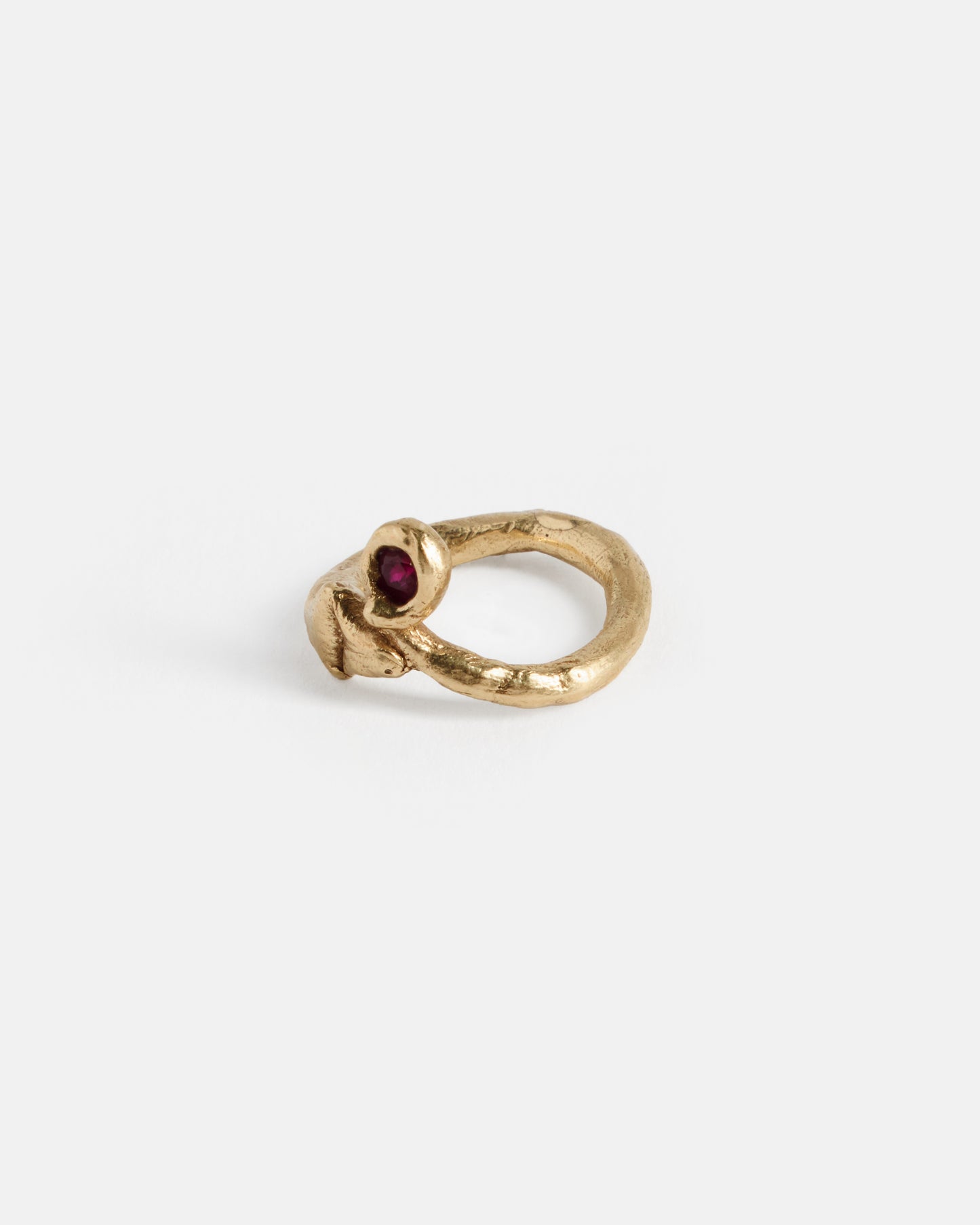 Snake With a Snack: solid gold and ruby ring