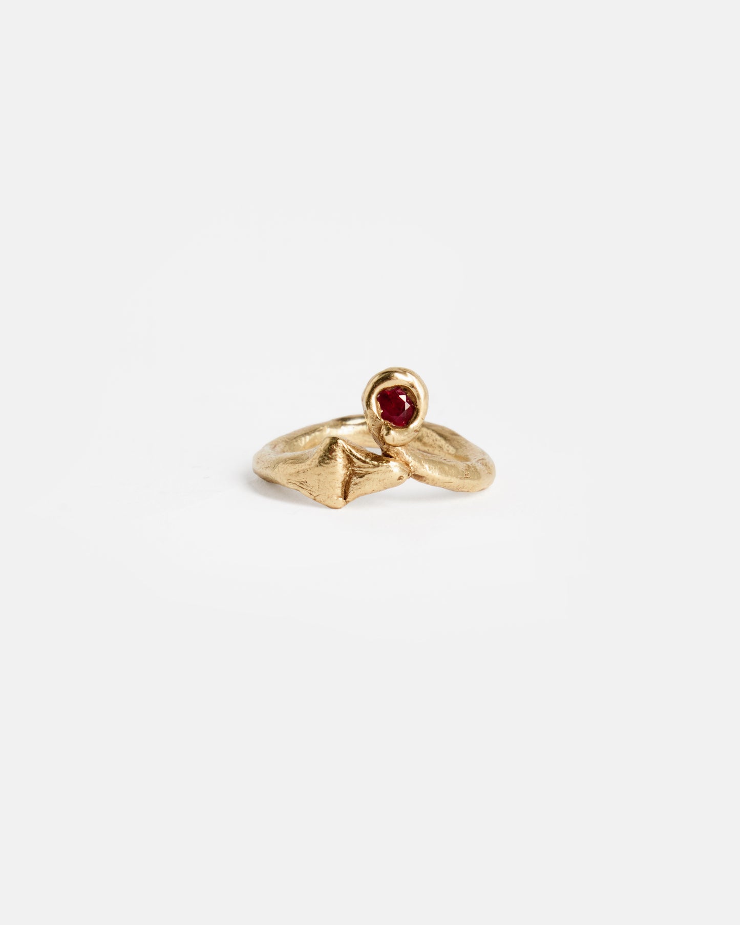 Snake With a Snack: solid gold and ruby ring